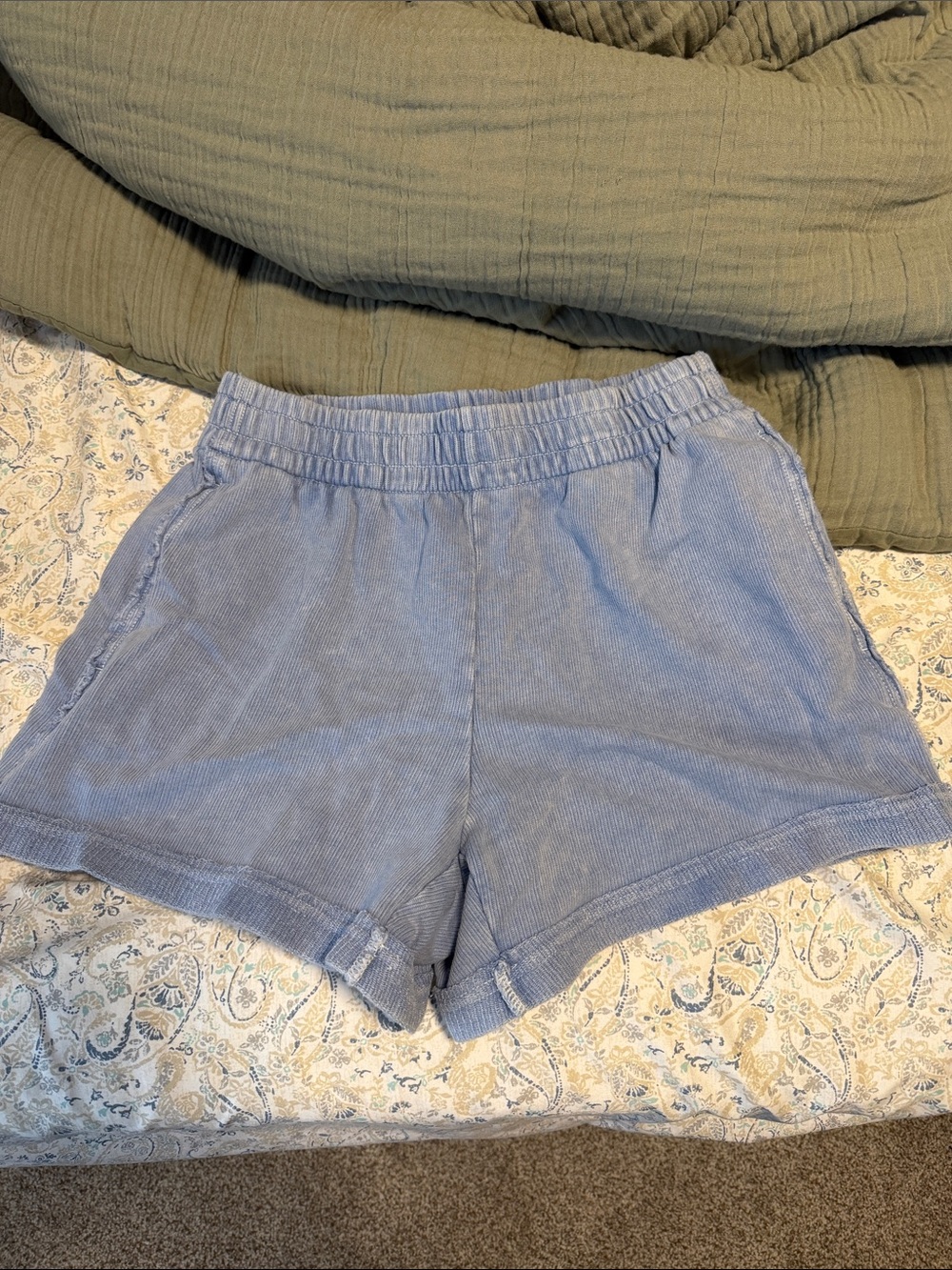 aerie Light Blue High-Waist Corduroy Shorts